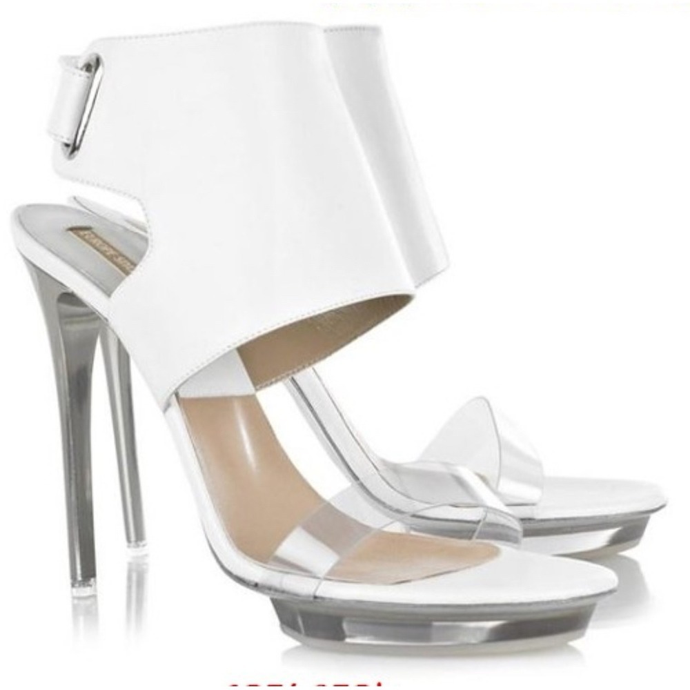 Michael Kors White Leather Heels Clear Strap Stiletto Sandals Size 38‎